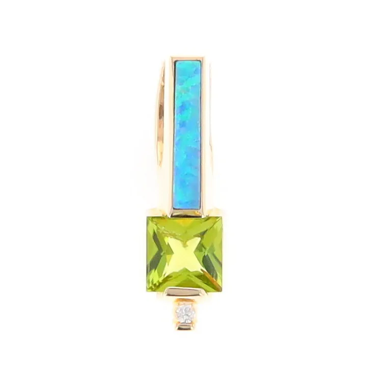 Opal Pendant Rectangle Inlaid with Peridot and .03ctw Round Diamond