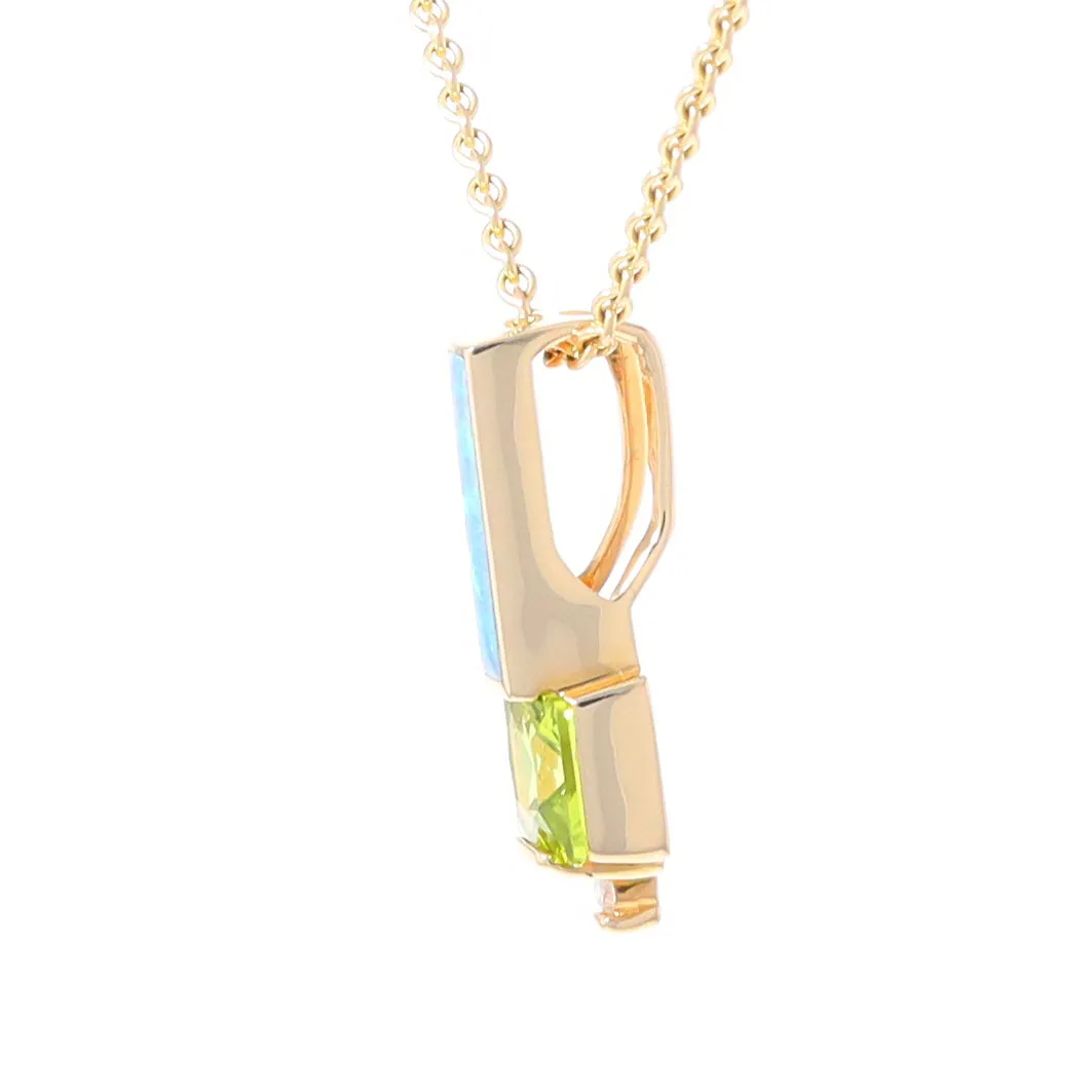 Opal Pendant Rectangle Inlaid with Peridot and .03ctw Round Diamond