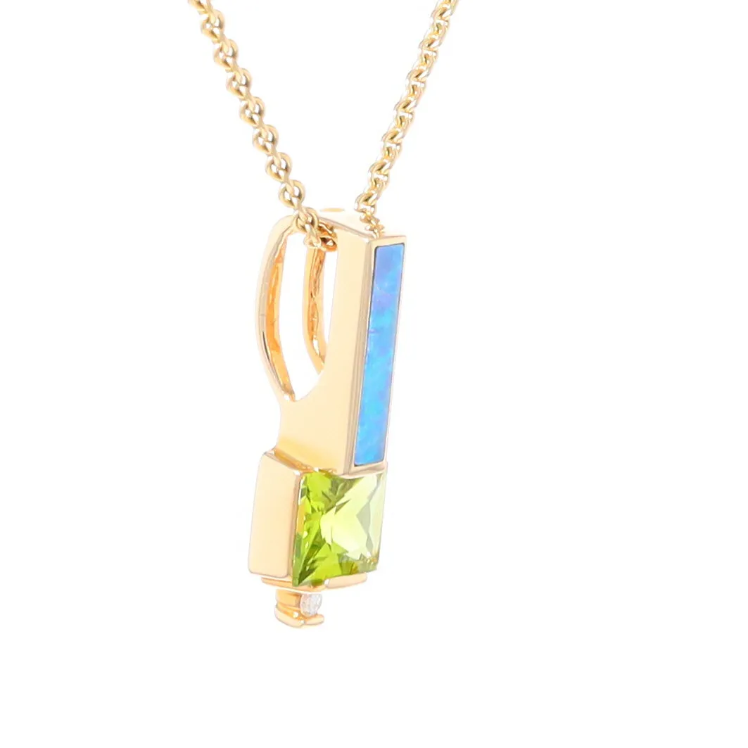 Opal Pendant Rectangle Inlaid with Peridot and .03ctw Round Diamond