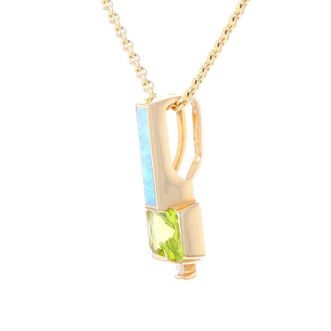 Opal Pendant Rectangle Inlaid with Peridot and .03ctw Round Diamond