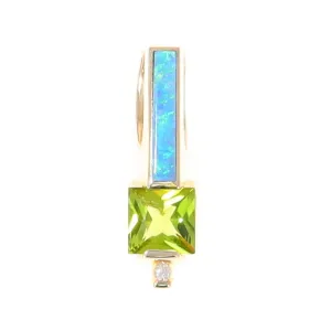 Opal Pendant Rectangle Inlaid with Peridot and .03ctw Round Diamond