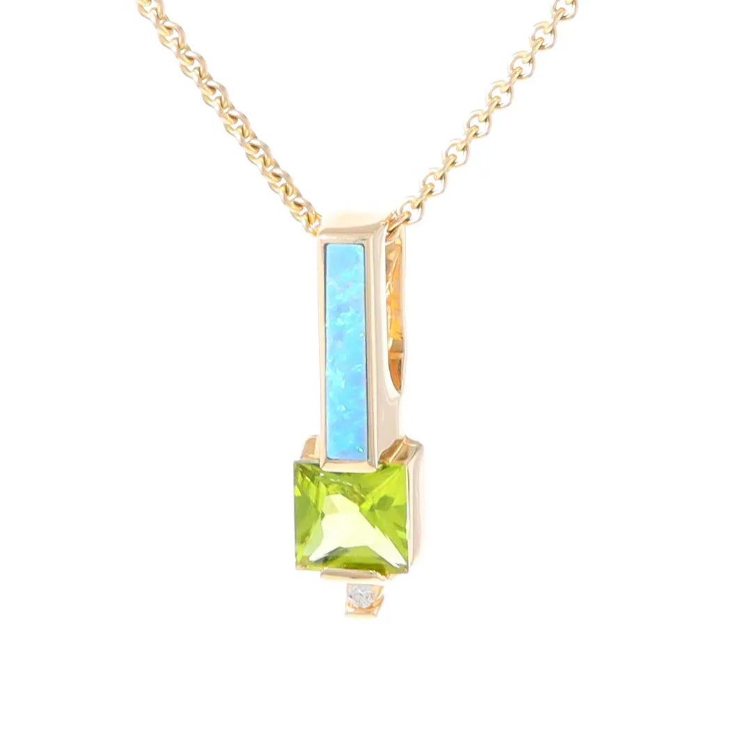 Opal Pendant Rectangle Inlaid with Peridot and .03ctw Round Diamond