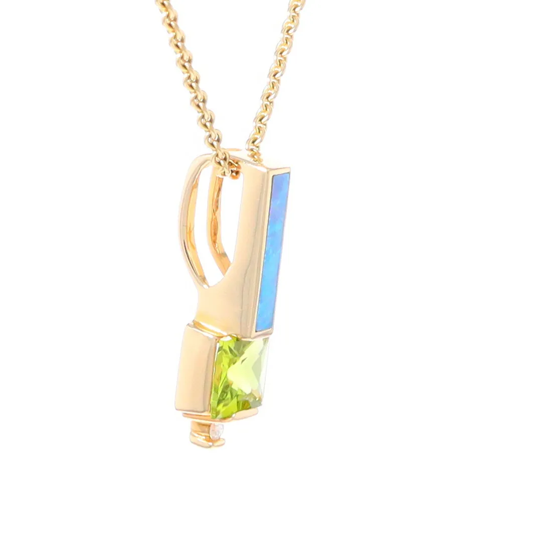 Opal Pendant Rectangle Inlaid with Peridot and .03ctw Round Diamond