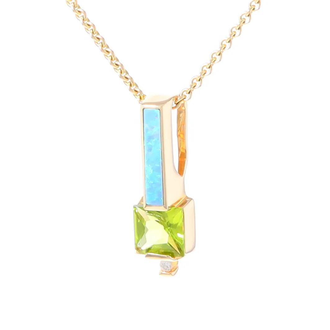 Opal Pendant Rectangle Inlaid with Peridot and .03ctw Round Diamond