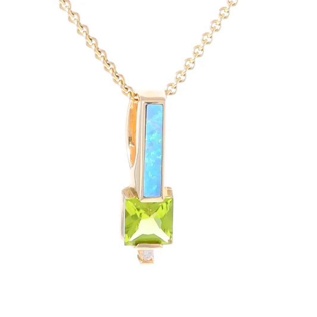 Opal Pendant Rectangle Inlaid with Peridot and .03ctw Round Diamond