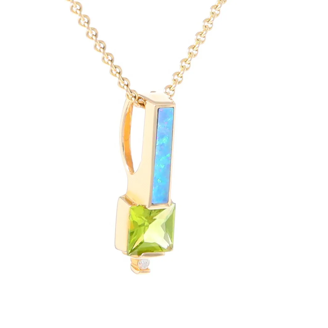 Opal Pendant Rectangle Inlaid with Peridot and .03ctw Round Diamond