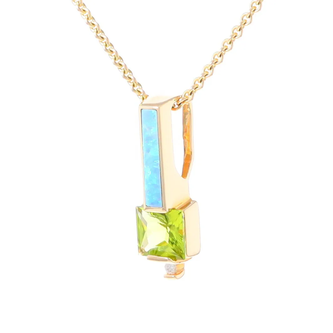 Opal Pendant Rectangle Inlaid with Peridot and .03ctw Round Diamond