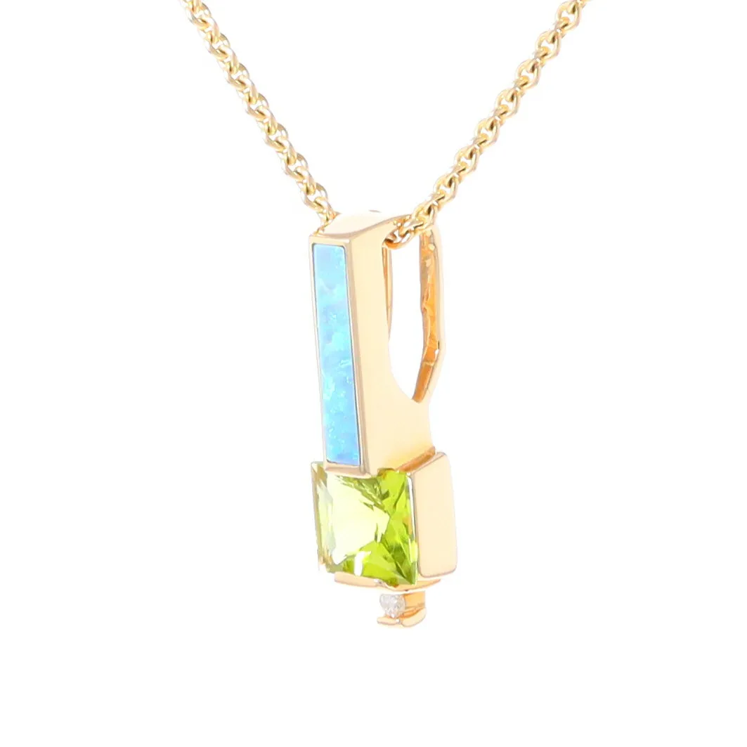 Opal Pendant Rectangle Inlaid with Peridot and .03ctw Round Diamond