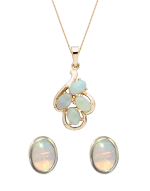 Opal Set - 9ct Yellow Gold Solid Opal Pendant & Earrings Set