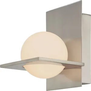 Orbit 1 Light Vanity In Matte Satin Nickel and White Opal Glass