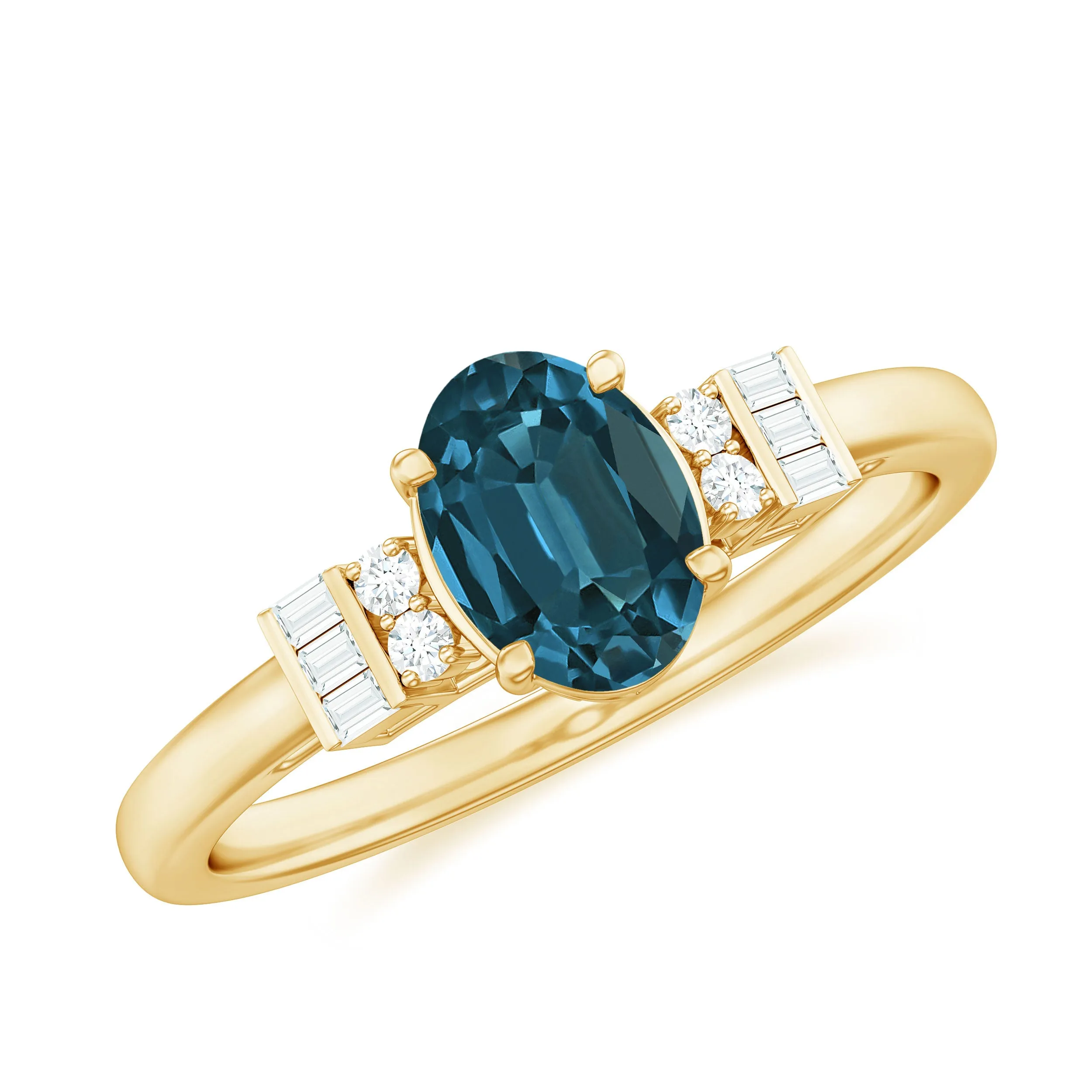 Oval Cut London Blue Topaz Solitaire Engagement Ring with Diamond