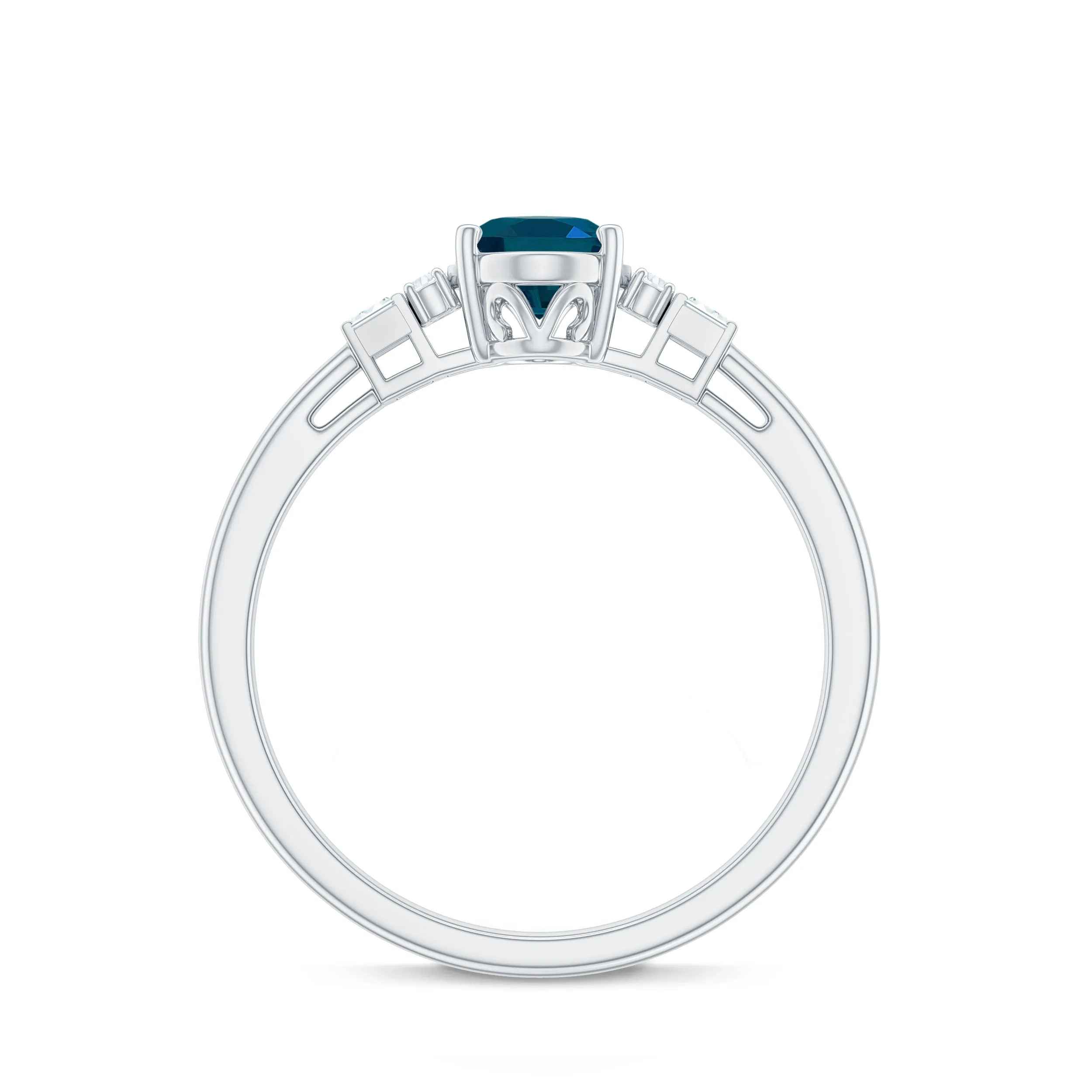 Oval Cut London Blue Topaz Solitaire Engagement Ring with Diamond