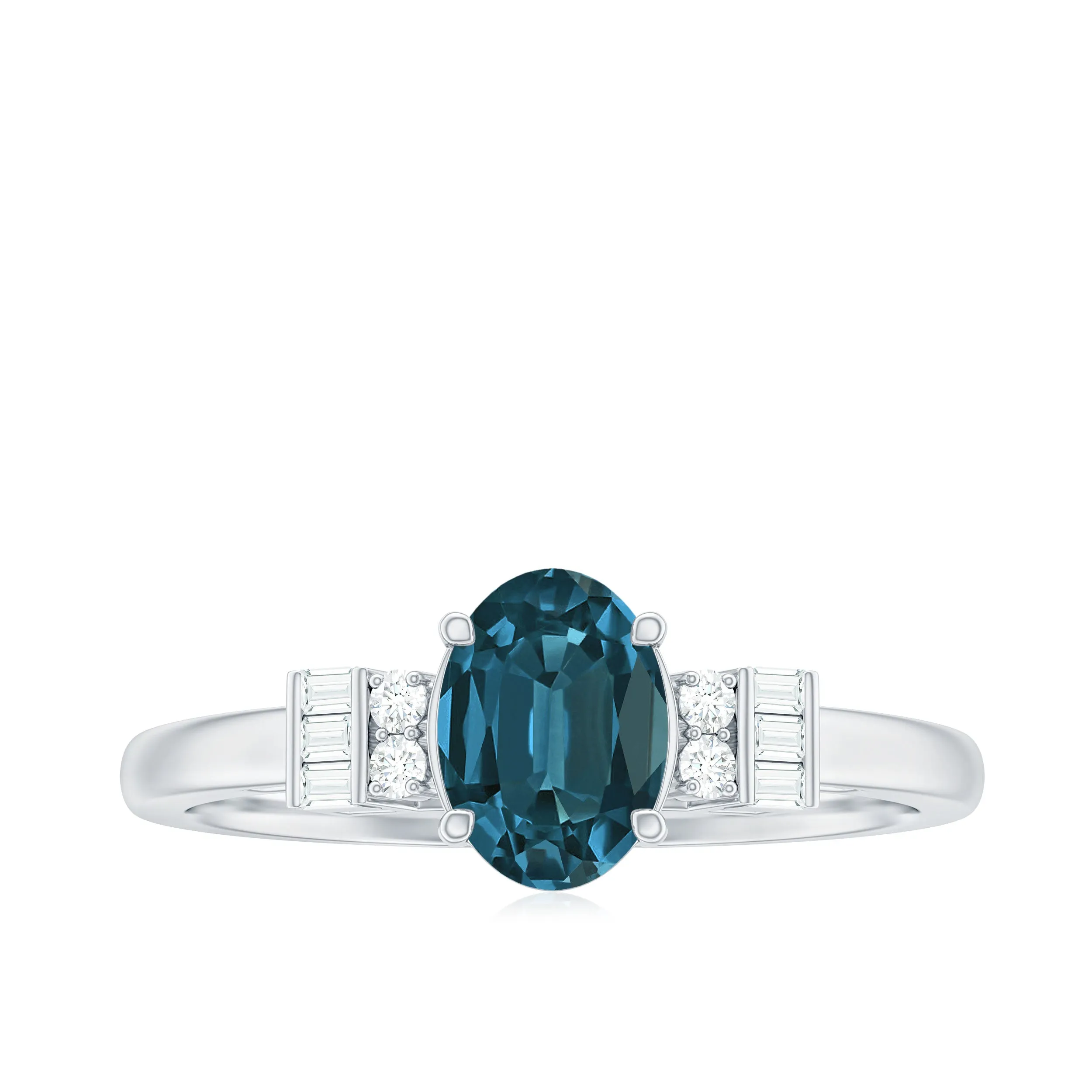 Oval Cut London Blue Topaz Solitaire Engagement Ring with Diamond