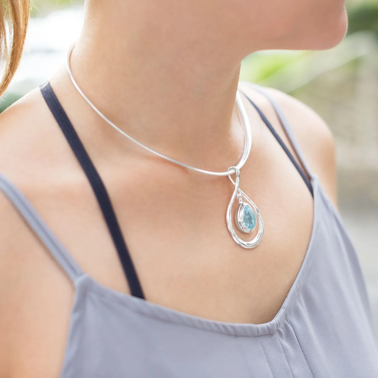 Pear Shape Pendant with Blue Topaz Drop