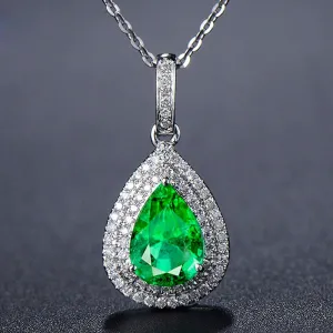 Pear-Shaped Emerald Colored Gems Women's Engagement Water Drop