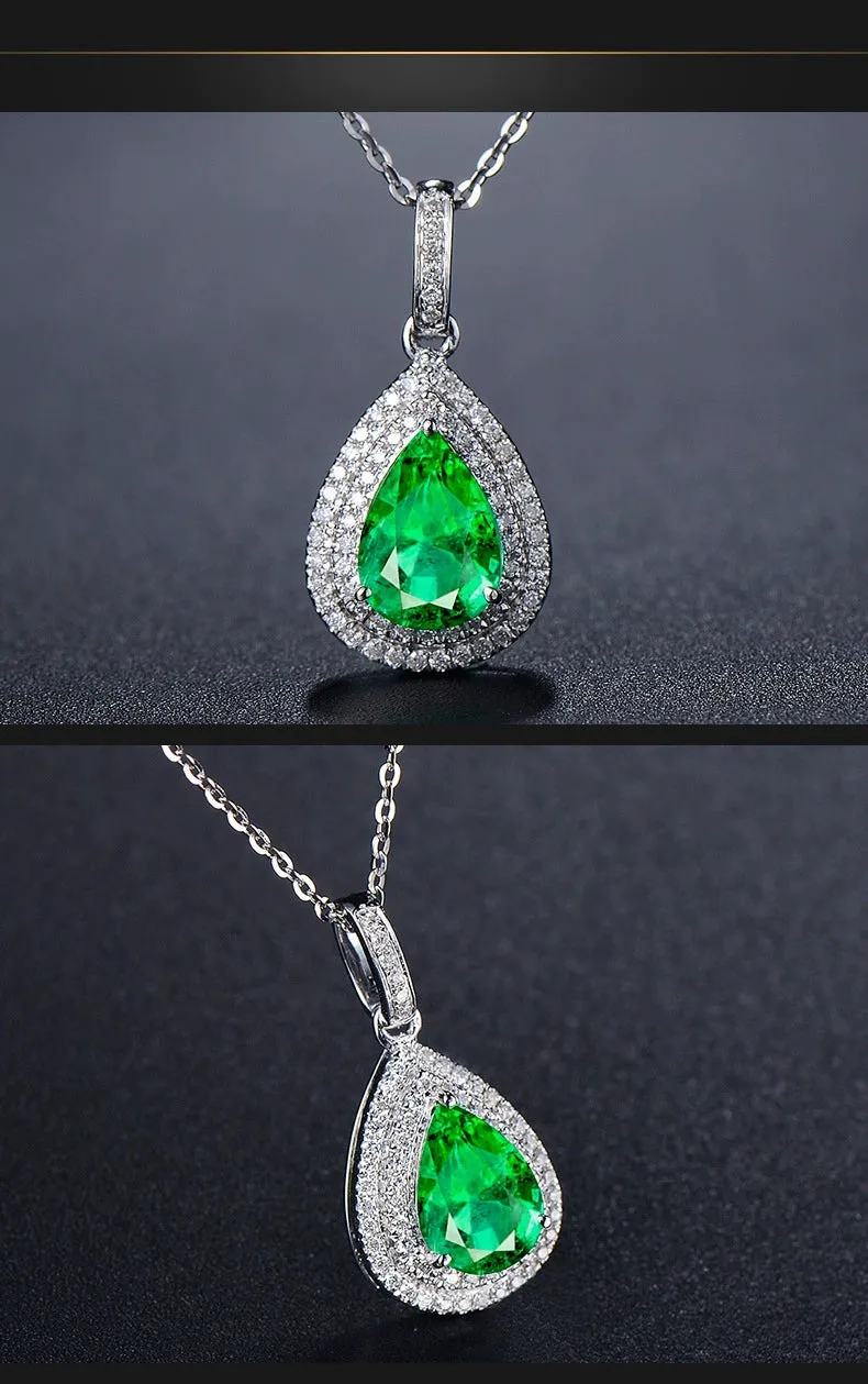 Pear-Shaped Emerald Colored Gems Women's Engagement Water Drop