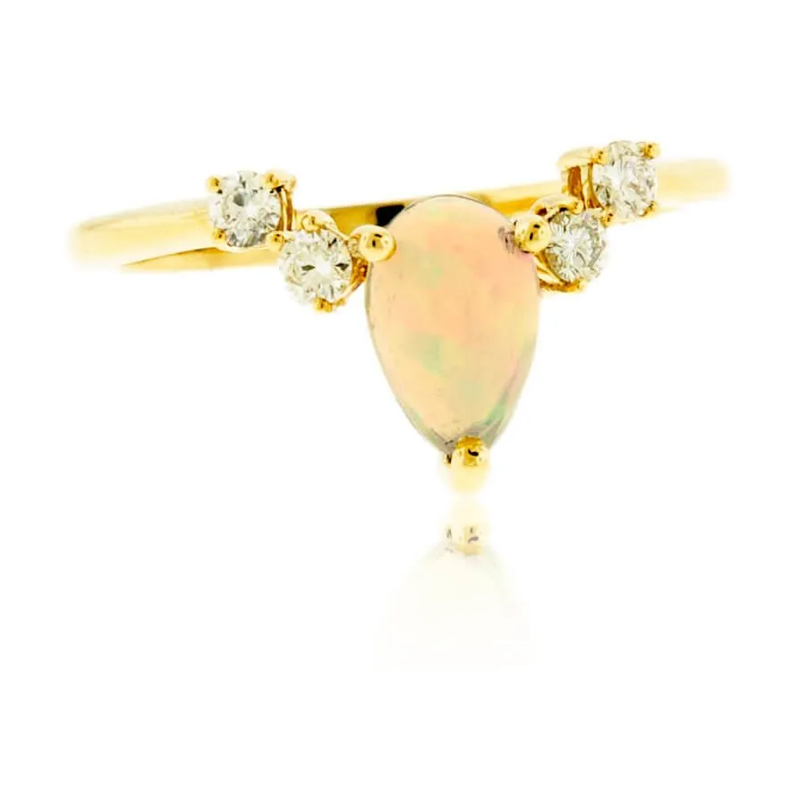 Pear Shaped Ethiopian Opal & Diamond Accented Ring