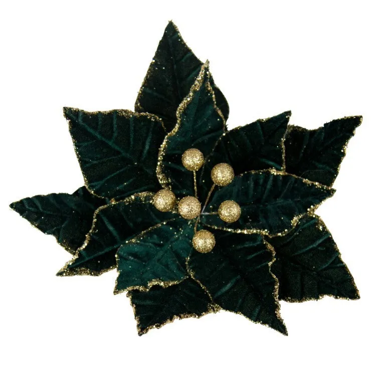 Poinsettia Clip-on Emerald Glitter 30cm