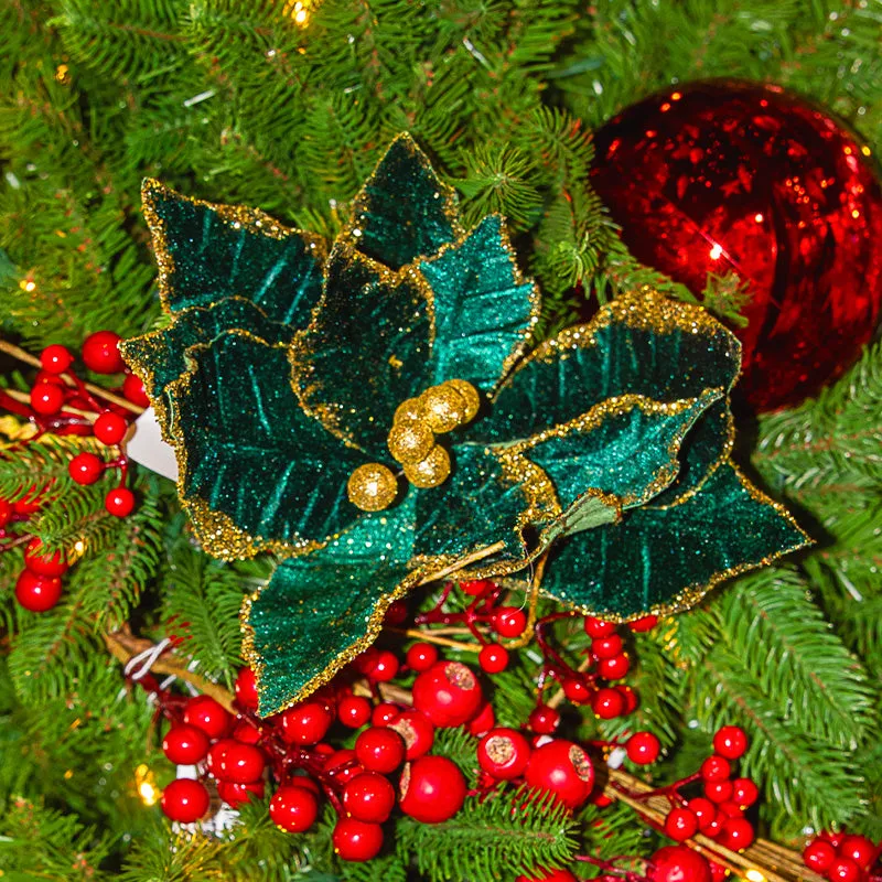 Poinsettia Clip-on Emerald Glitter 30cm