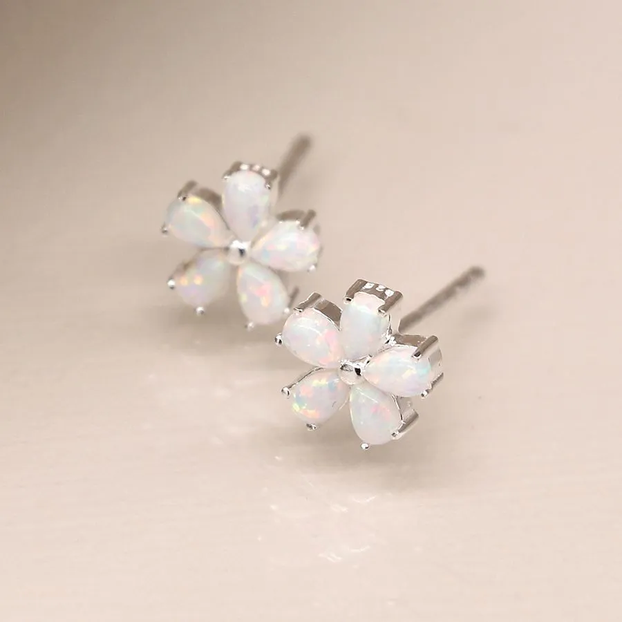 POM Sterling Silver Opal Flower Stud Earrings