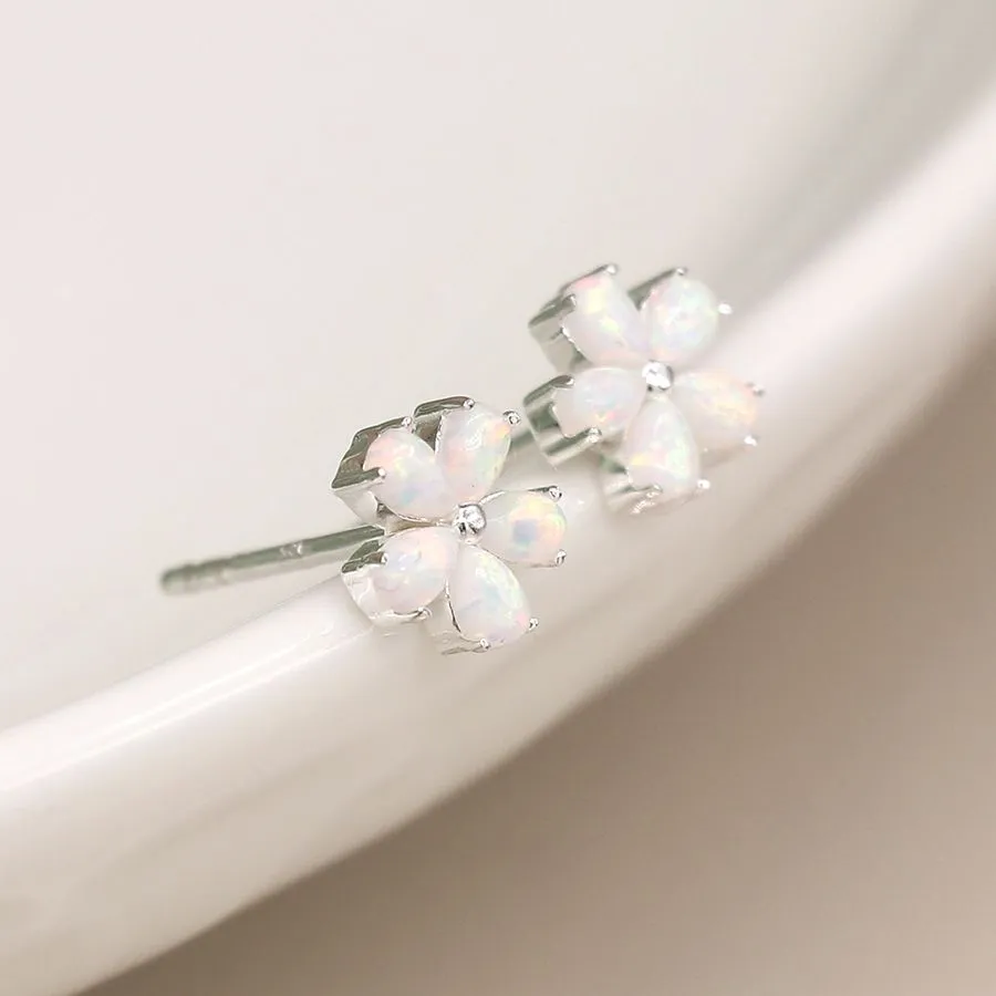 POM Sterling Silver Opal Flower Stud Earrings