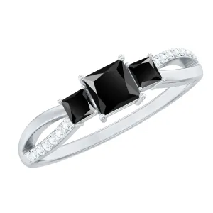 Princess Cut Three Stone Black Onyx Infinity Ring with Diamond