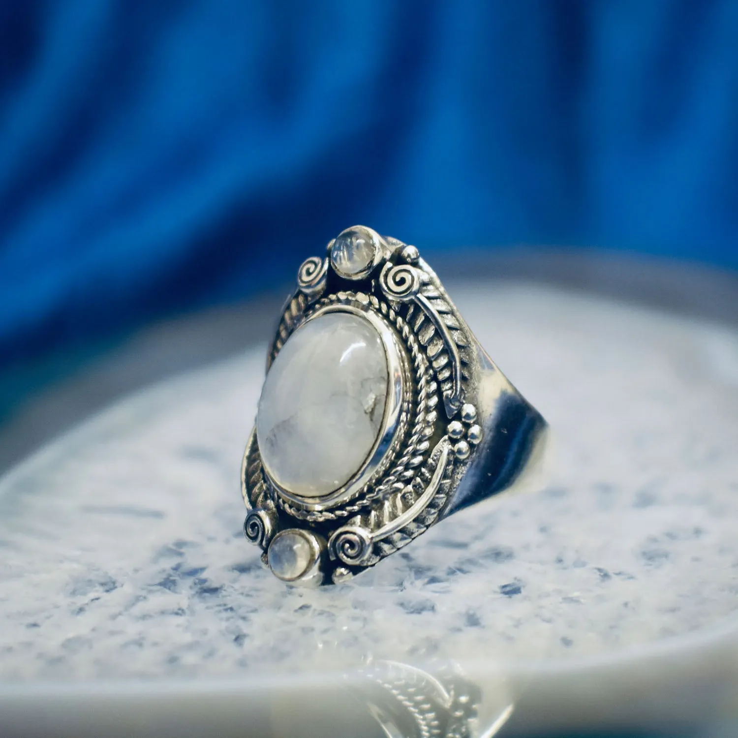 Rainbow Moonstone Ring (925) Sterling Silver