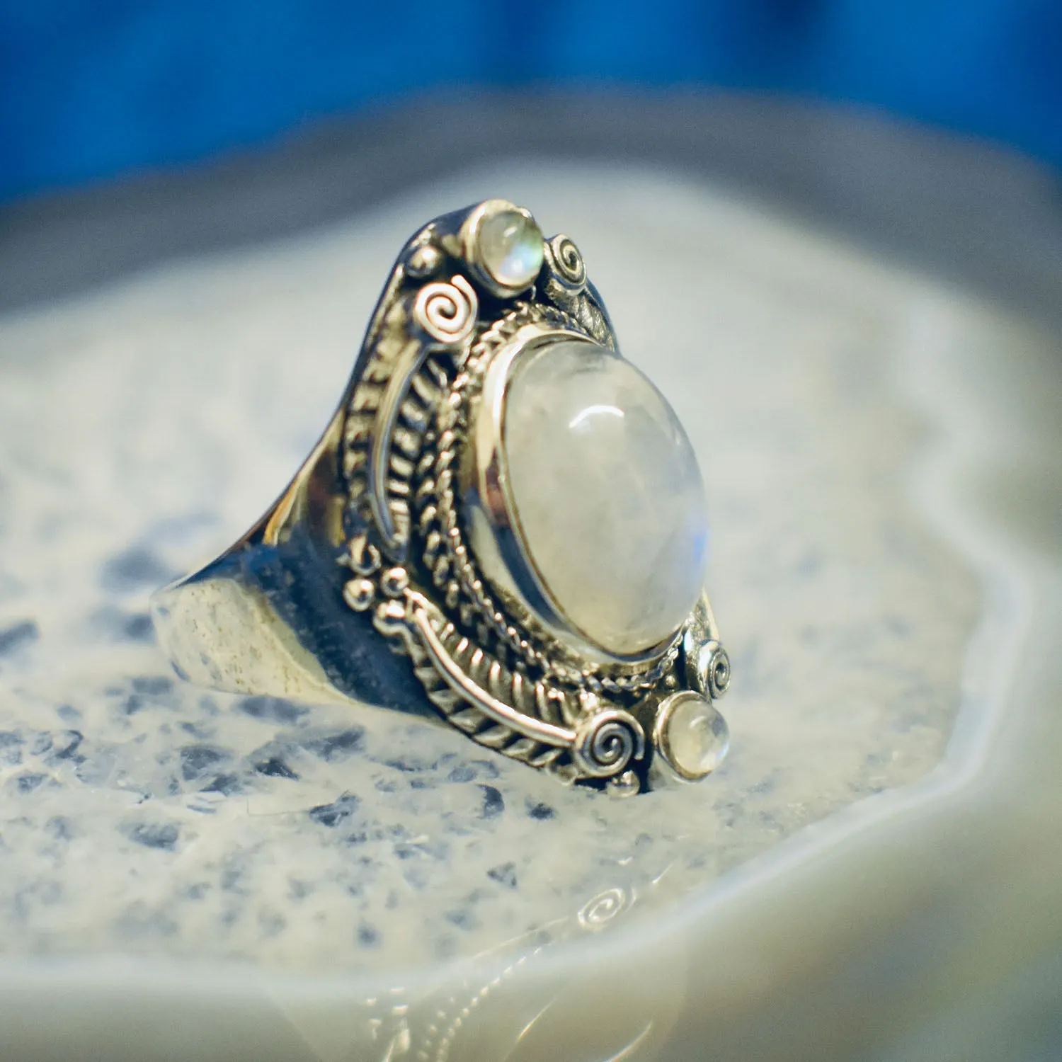 Rainbow Moonstone Ring (925) Sterling Silver