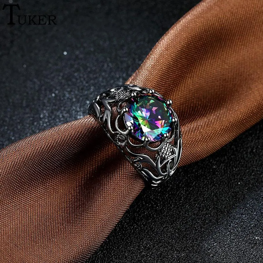 Rainbow Opal Stone Mystique Black Ring