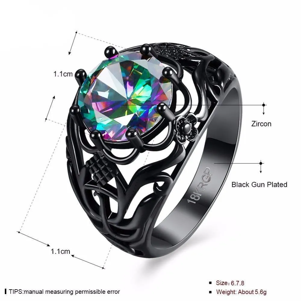 Rainbow Opal Stone Mystique Black Ring