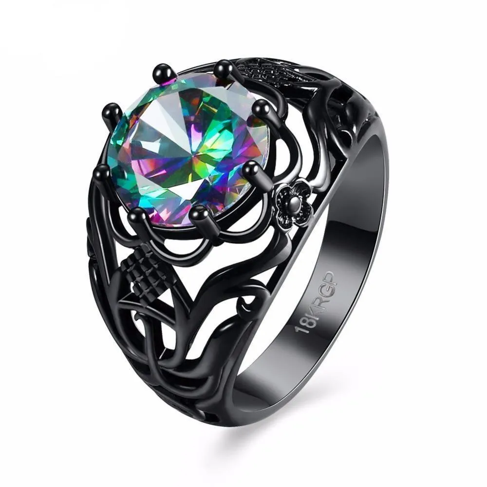 Rainbow Opal Stone Mystique Black Ring