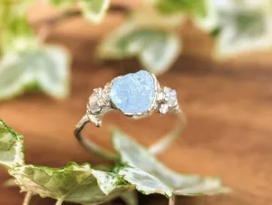 Raw Aquamarine and diamond twig ring