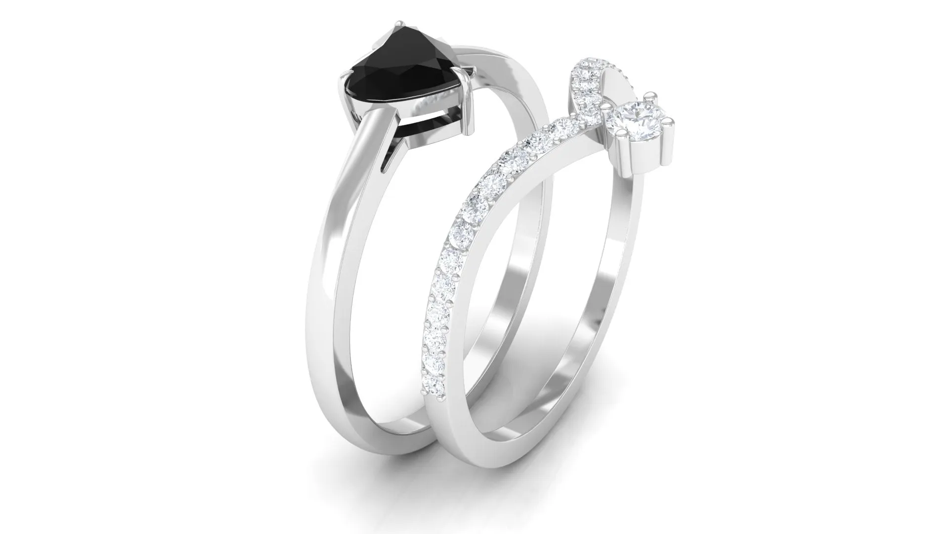 Real Black Spinel and Diamond Bridal Ring Set