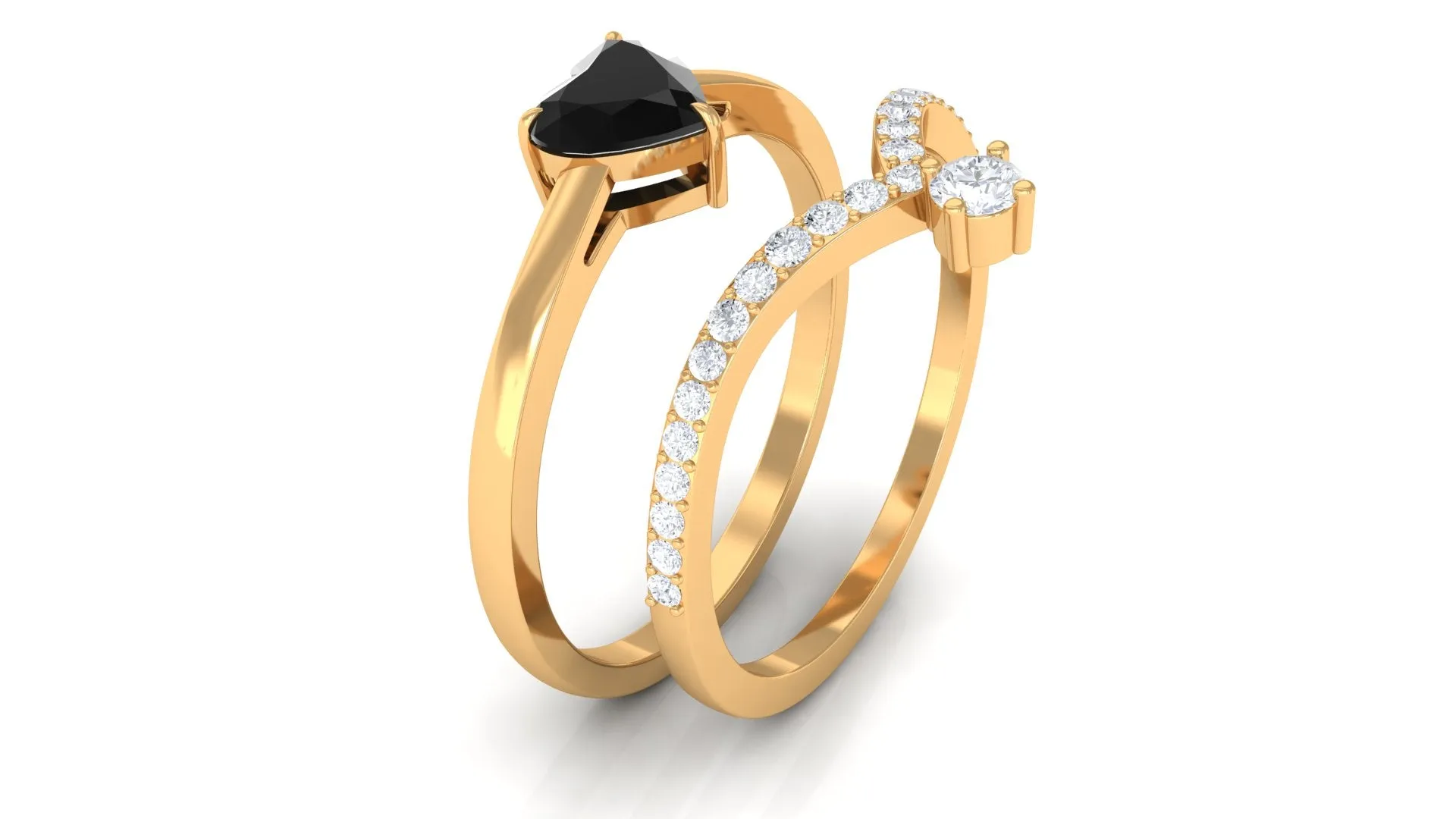 Real Black Spinel and Diamond Bridal Ring Set