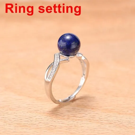 Ring Setting Blank 6-9mm 1pc 2.0g 925 Sterling Silver Adjustable CZ Semi Mount Round Shape Base for 1 Pearl Bead Wholesale Available