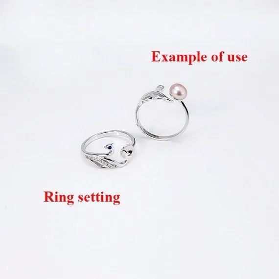 Ring Setting Blank 6.5mm 1pc 1.6g 925 Sterling Silver Adjustable CZ Semi Mount Round Shape Base for 1 Pearl Bead Wholesale Available