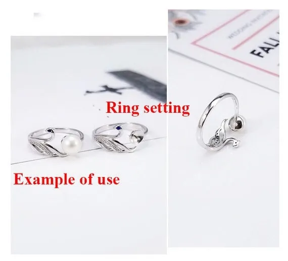 Ring Setting Blank 6.5mm 1pc 1.6g 925 Sterling Silver Adjustable CZ Semi Mount Round Shape Base for 1 Pearl Bead Wholesale Available