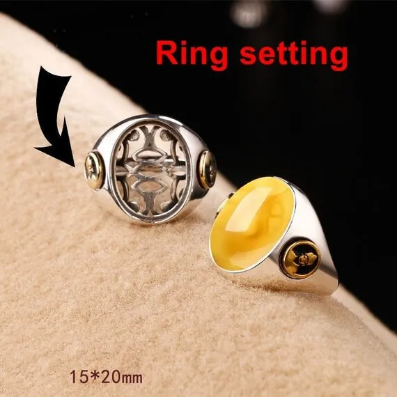 Ring Setting Blank Bezel 15x20mm 1pc 10g 925 Sterling Silver Adjustable for 1 Oval Shape Cabochon Stone Cameo No Prongs Wholesale Available