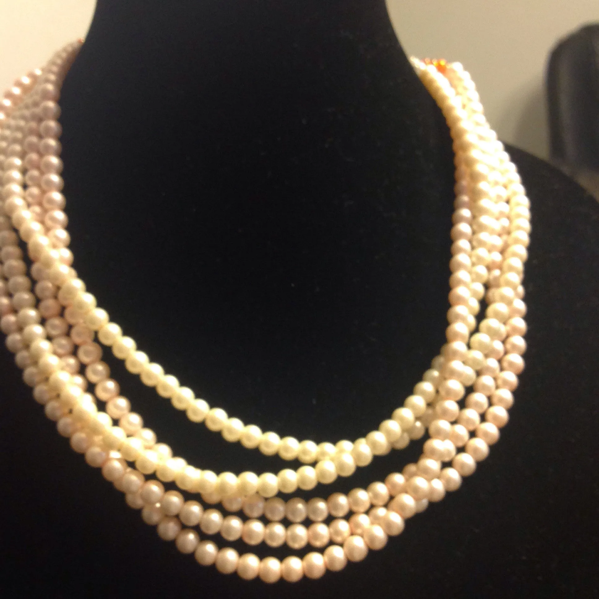 Rose and cream color pearl multi strand necklace