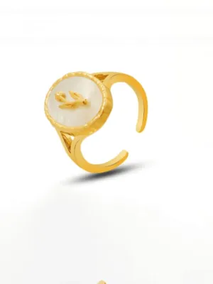 Rose Ring, 18k Gold Plated, Stainless Steel Hypoallergenic Mother of Pearl Adjustable Ring