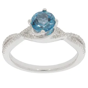 Round Blue London Topaz Sterling Silver Ring with Accent