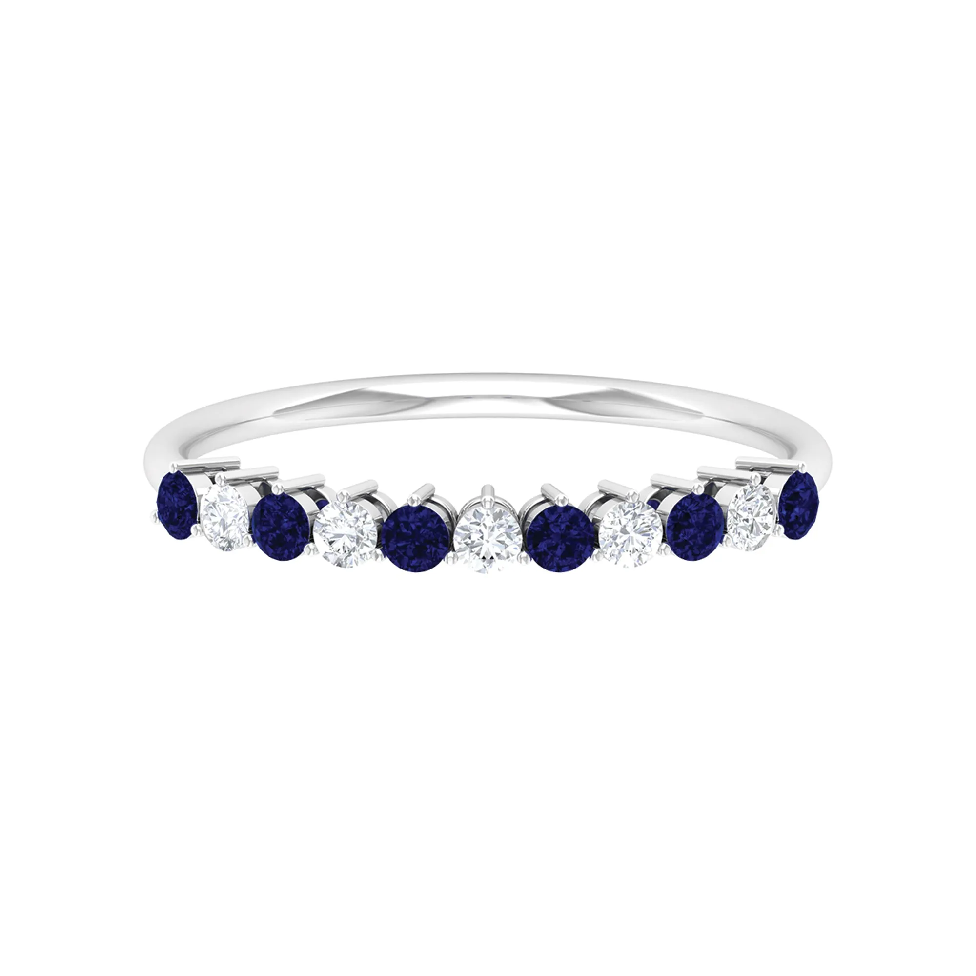 Round Shape Blue Sapphire and Moissanite Stackable Ring