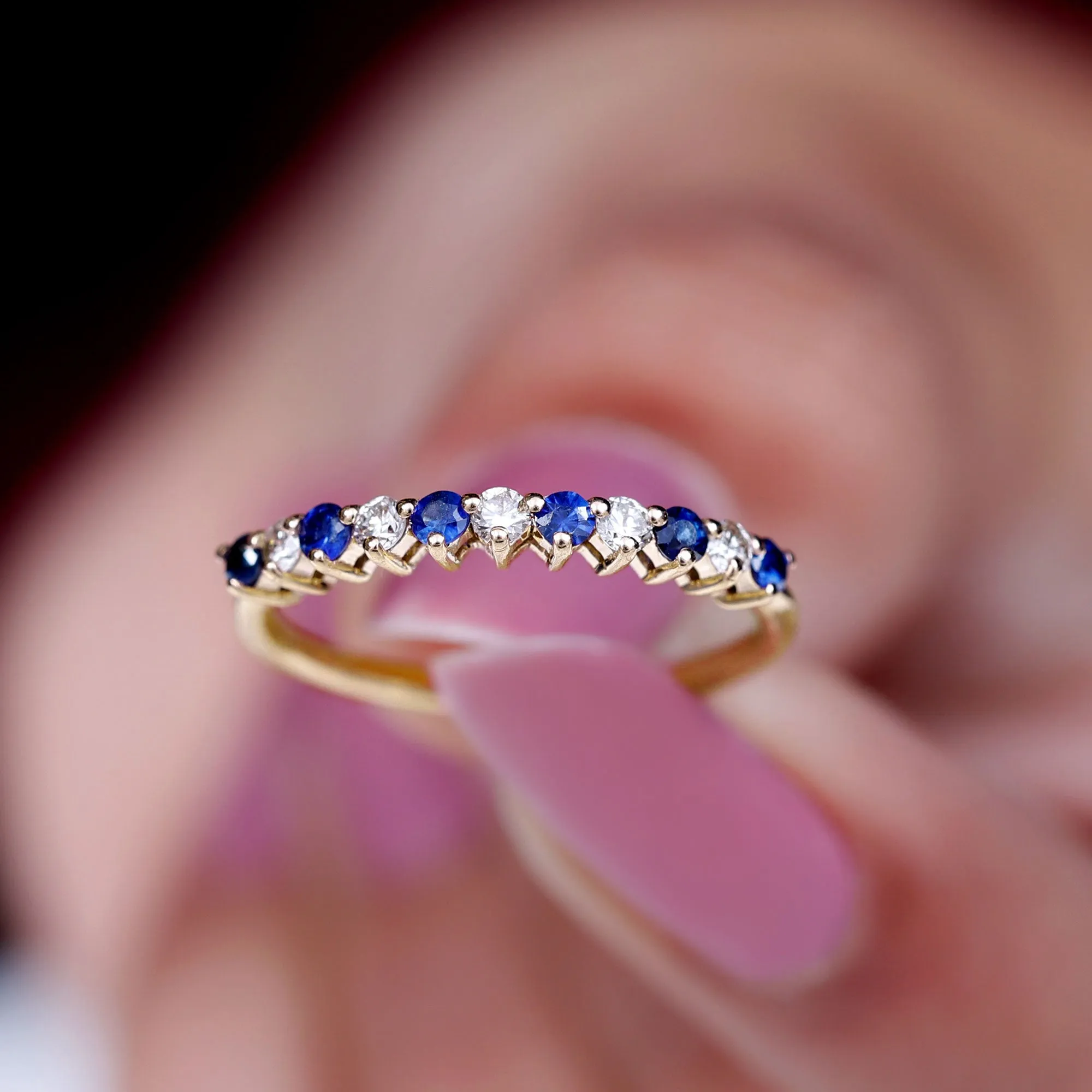 Round Shape Blue Sapphire and Moissanite Stackable Ring