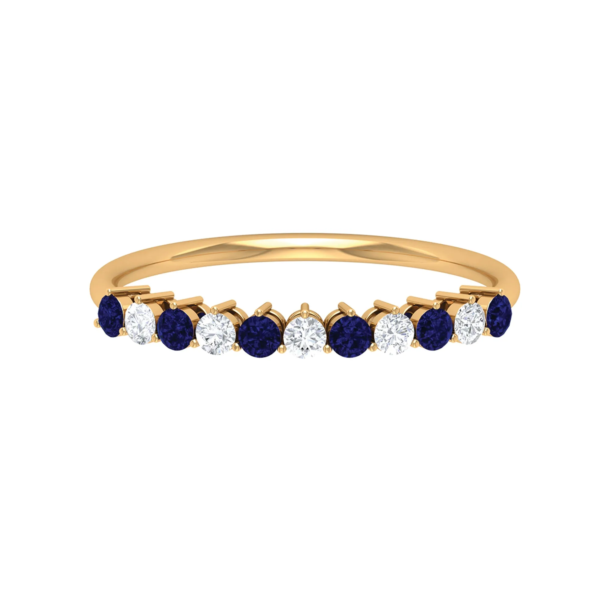 Round Shape Blue Sapphire and Moissanite Stackable Ring