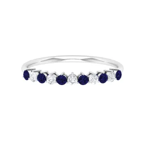 Round Shape Blue Sapphire and Moissanite Stackable Ring