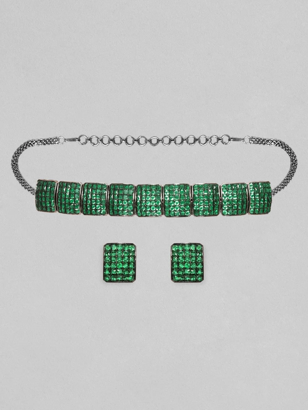 Rubans Antique Gold plated Emerald Green Pave Studded Choker Set