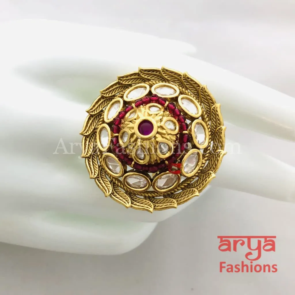 Ruby Kundan Meenakari Jadau Golden Ring