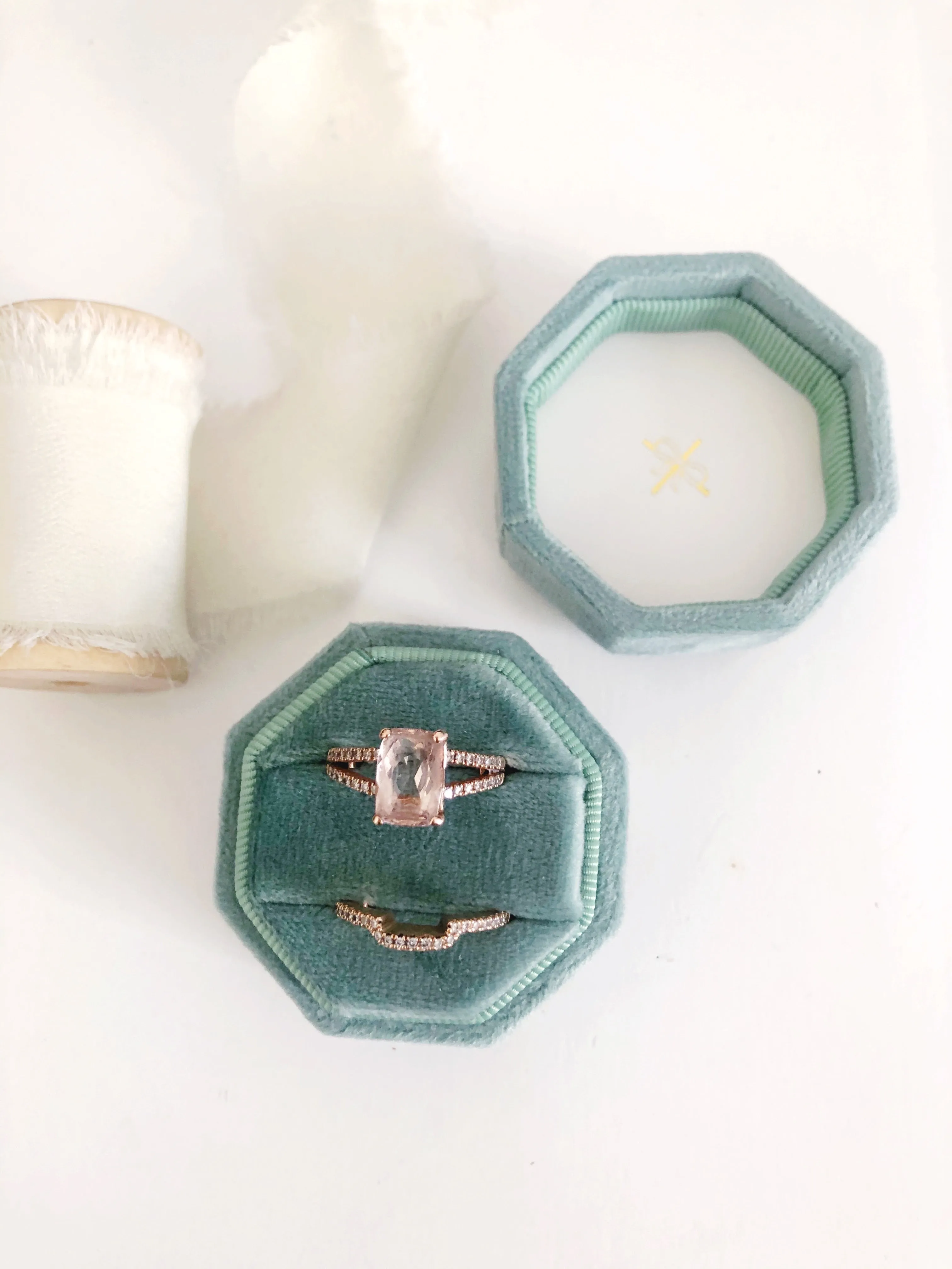 Sage Green Velvet Round Octagon Ring Box