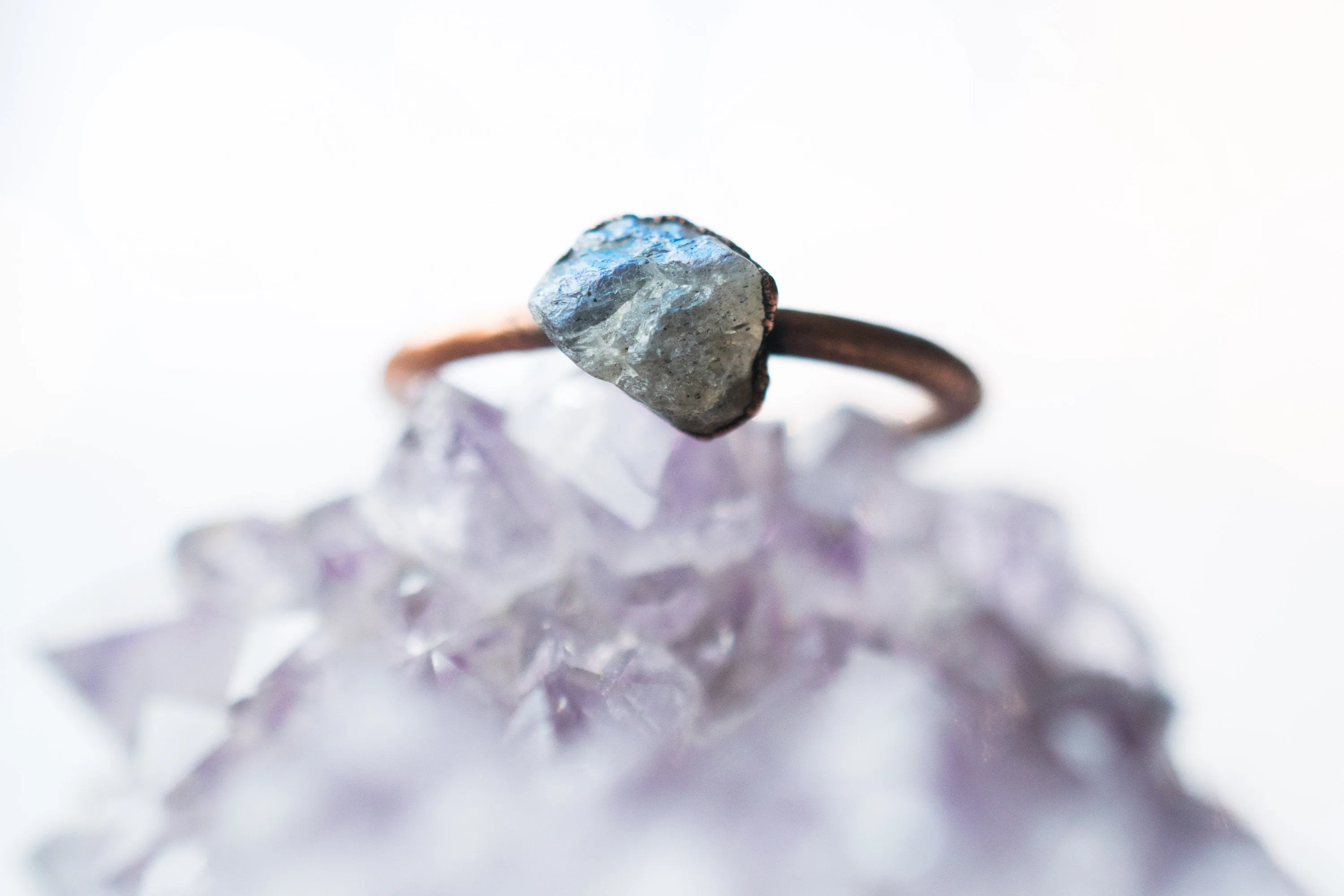 SALE Raw Labradorite ring | Gemstone stacking ring