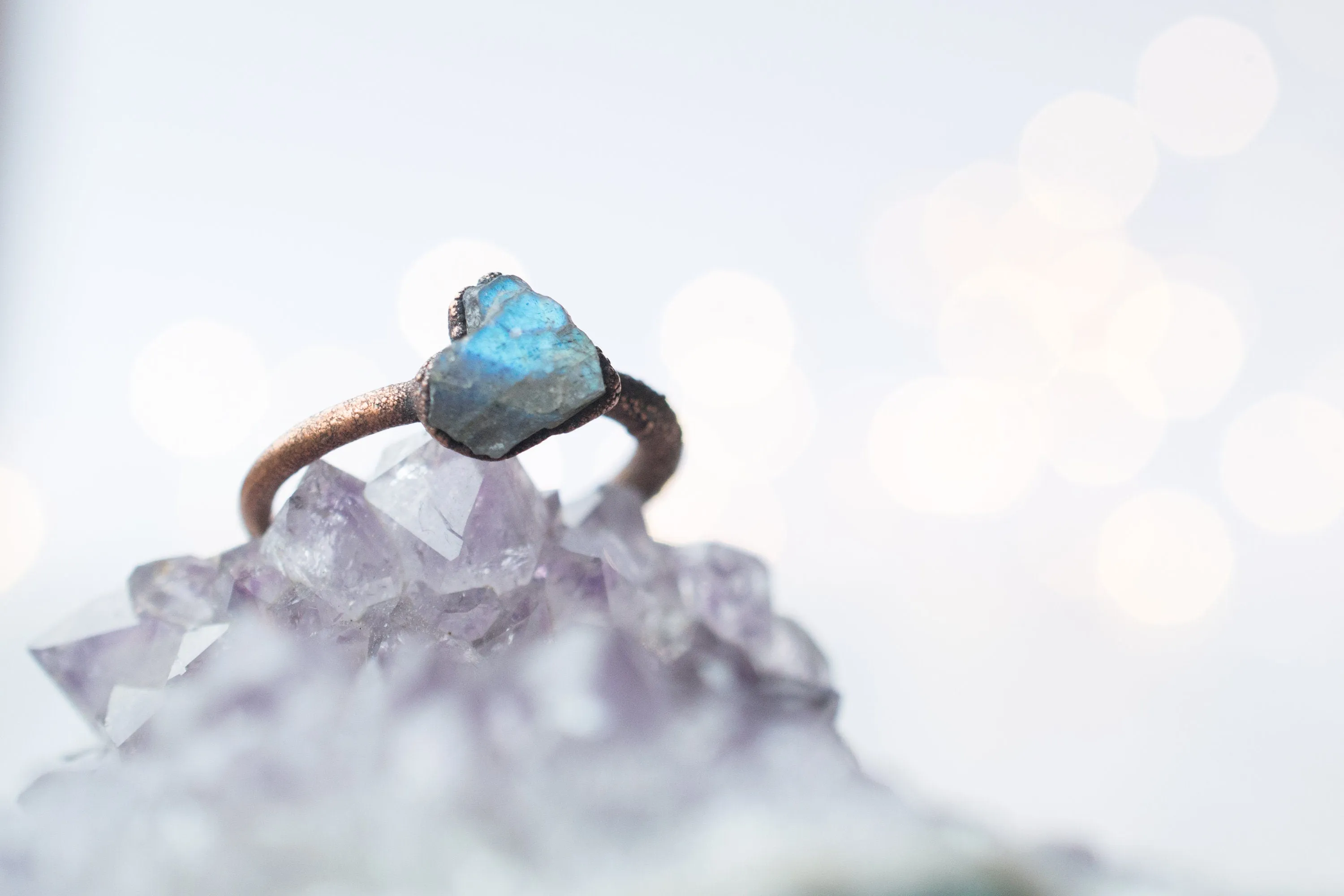 SALE Raw Labradorite ring | Gemstone stacking ring